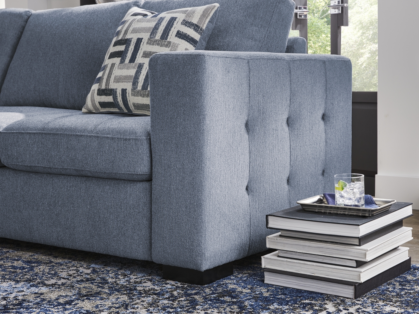 Geneva Blue 5 Pc Sleeper Sectional Living Room - Thumbnail - Image 6