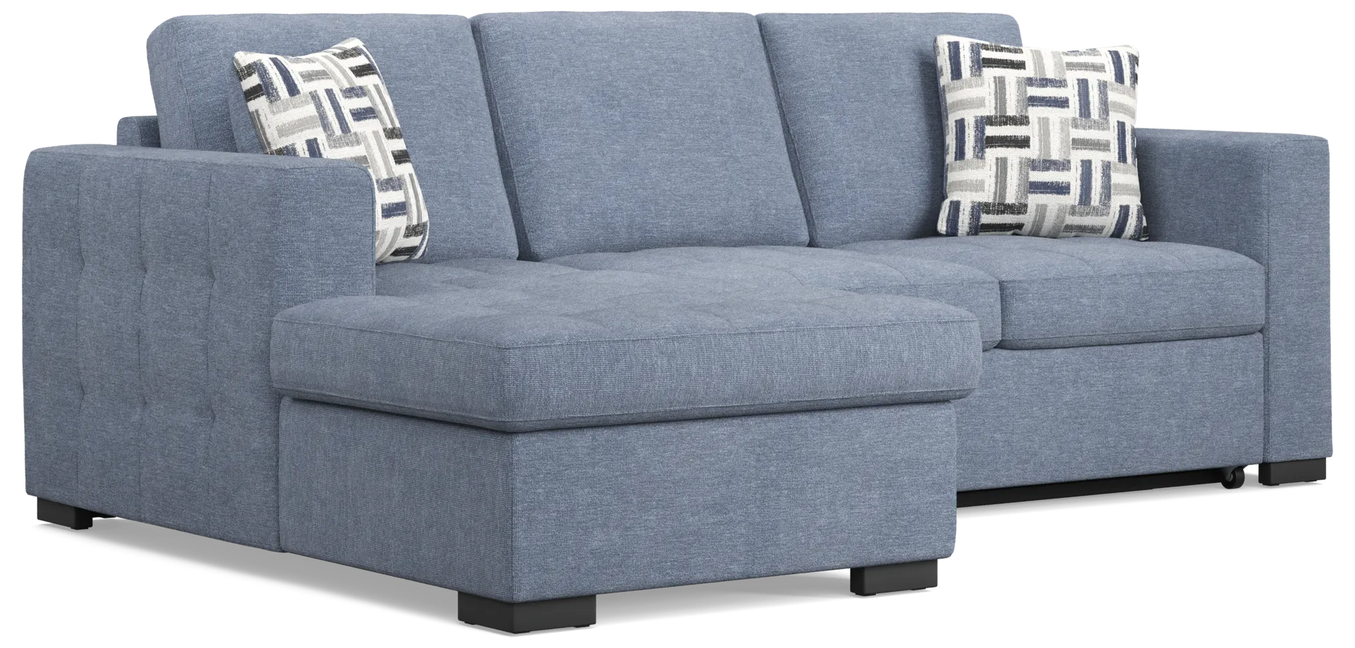 blue 2 pc laf storage sleeper sectional