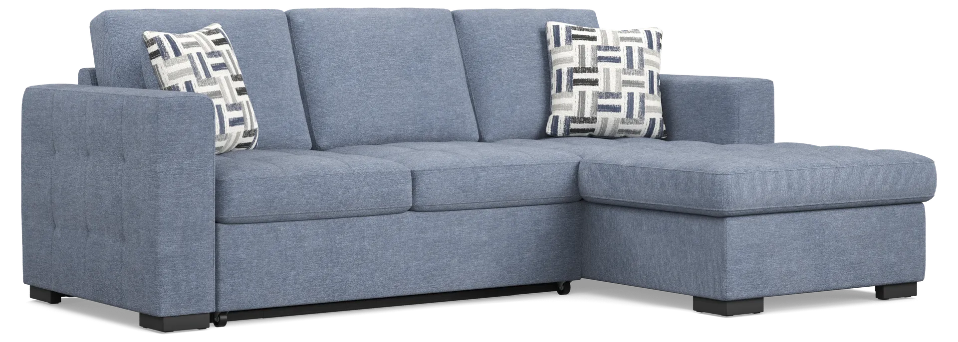 blue 2 pc left arm chaise sleeper sectional