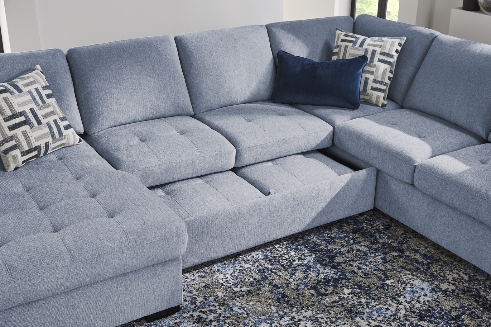 Geneva Blue 6 Pc Sleeper Sectional Living Room - Thumbnail - Image 6