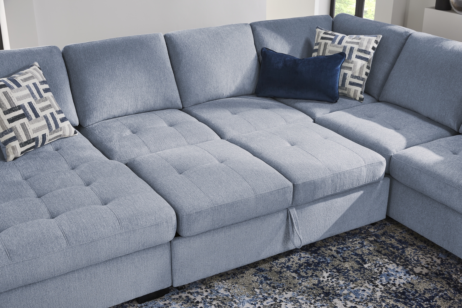 Geneva Blue 6 Pc Sleeper Sectional Living Room - Thumbnail - Image 7