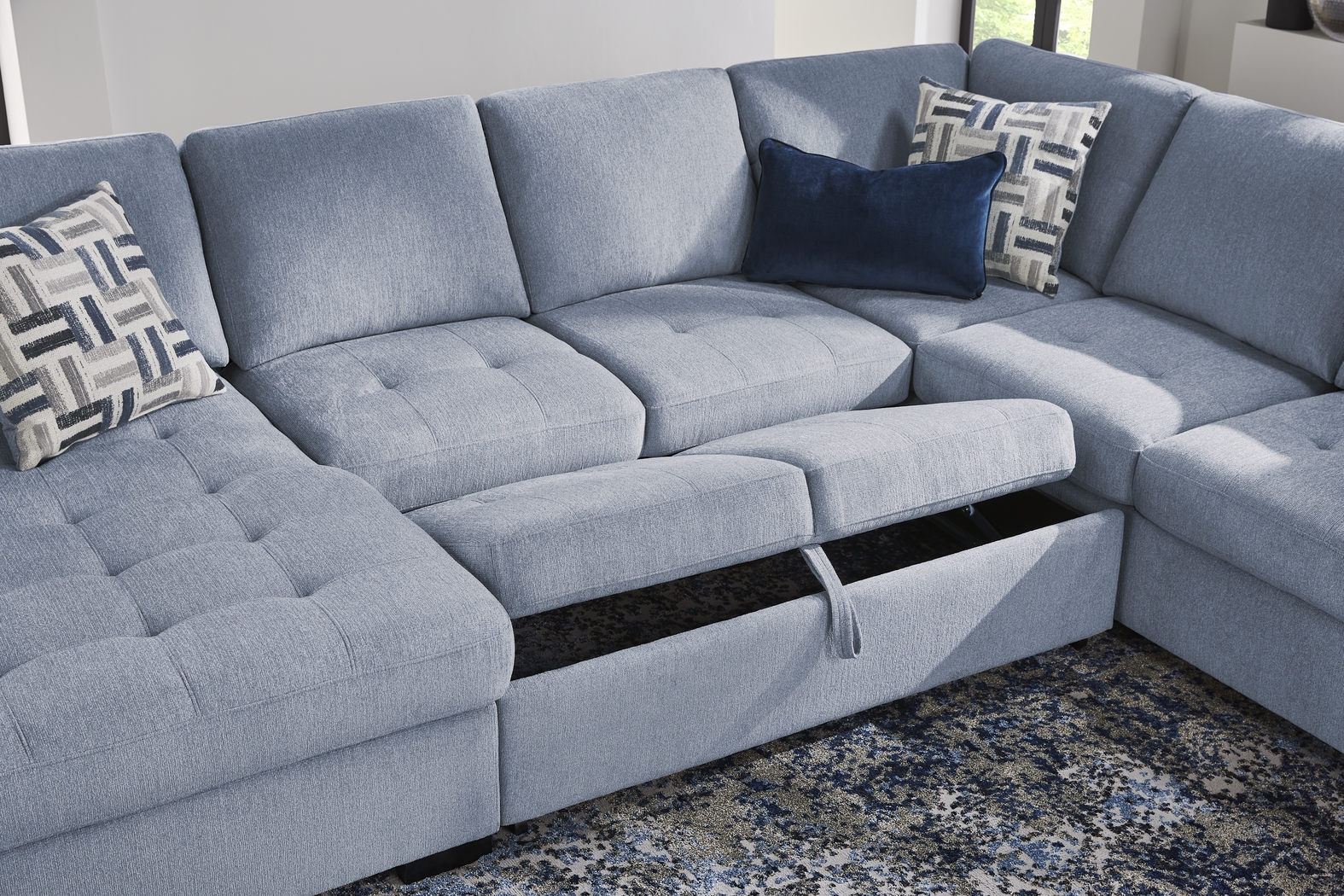 Geneva Blue 6 Pc Sleeper Sectional Living Room - Thumbnail - Image 8