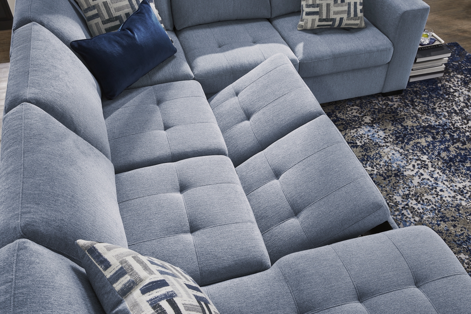 Geneva Blue 6 Pc Sleeper Sectional Living Room - Thumbnail - Image 9
