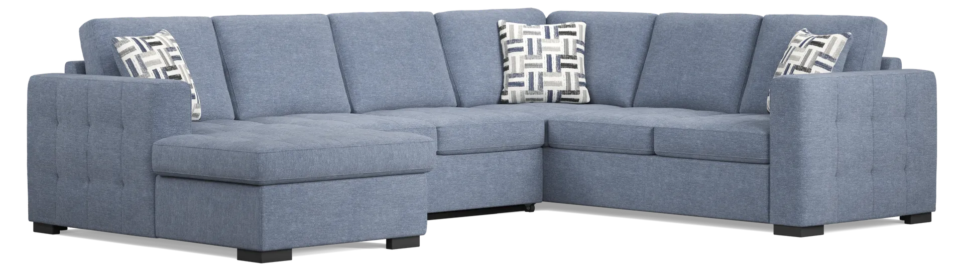 blue 3 pc laf storage sleeper sectional