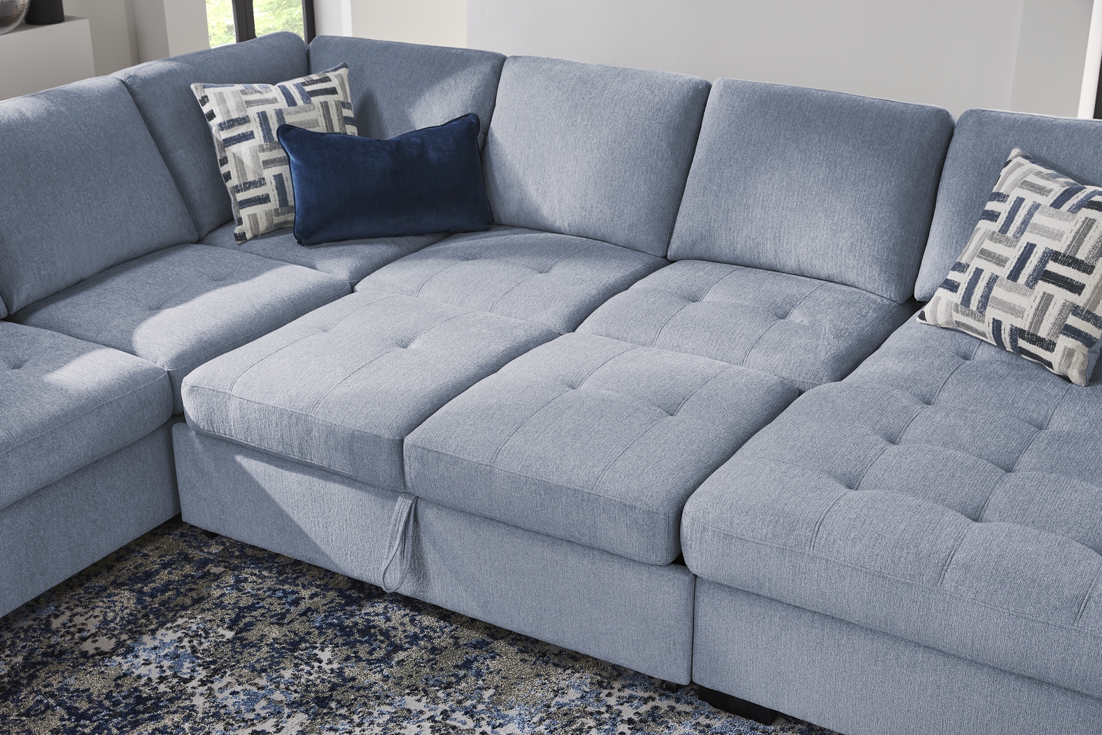 Geneva Blue 6 Pc Sleeper Sectional Living Room - Thumbnail - Image 7