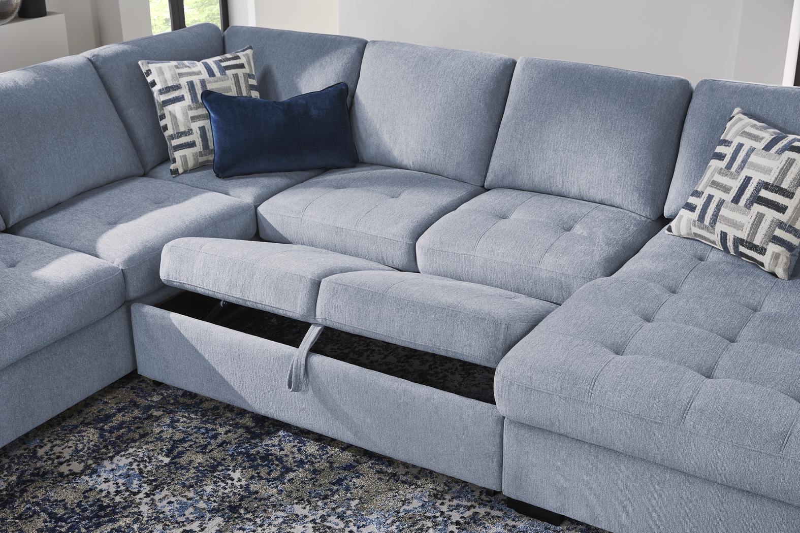 Geneva Blue 6 Pc Sleeper Sectional Living Room - Thumbnail - Image 8