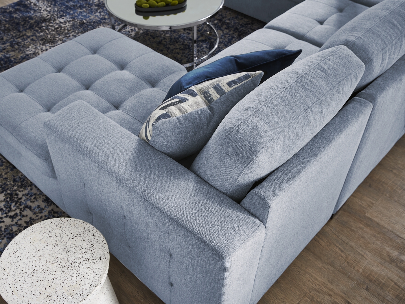 Geneva Blue 6 Pc Sleeper Sectional Living Room - Thumbnail - Image 12