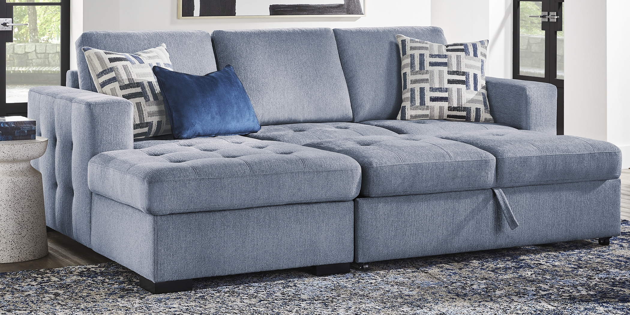 Geneva Blue 5 Pc Sleeper Sectional Living Room - Thumbnail - Image 2