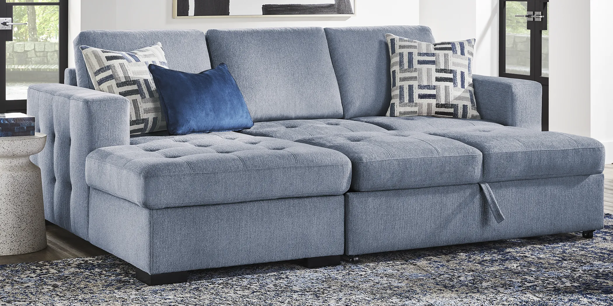 Geneva Blue 5 Pc Sleeper Sectional Living Room - Thumbnail - Image 2