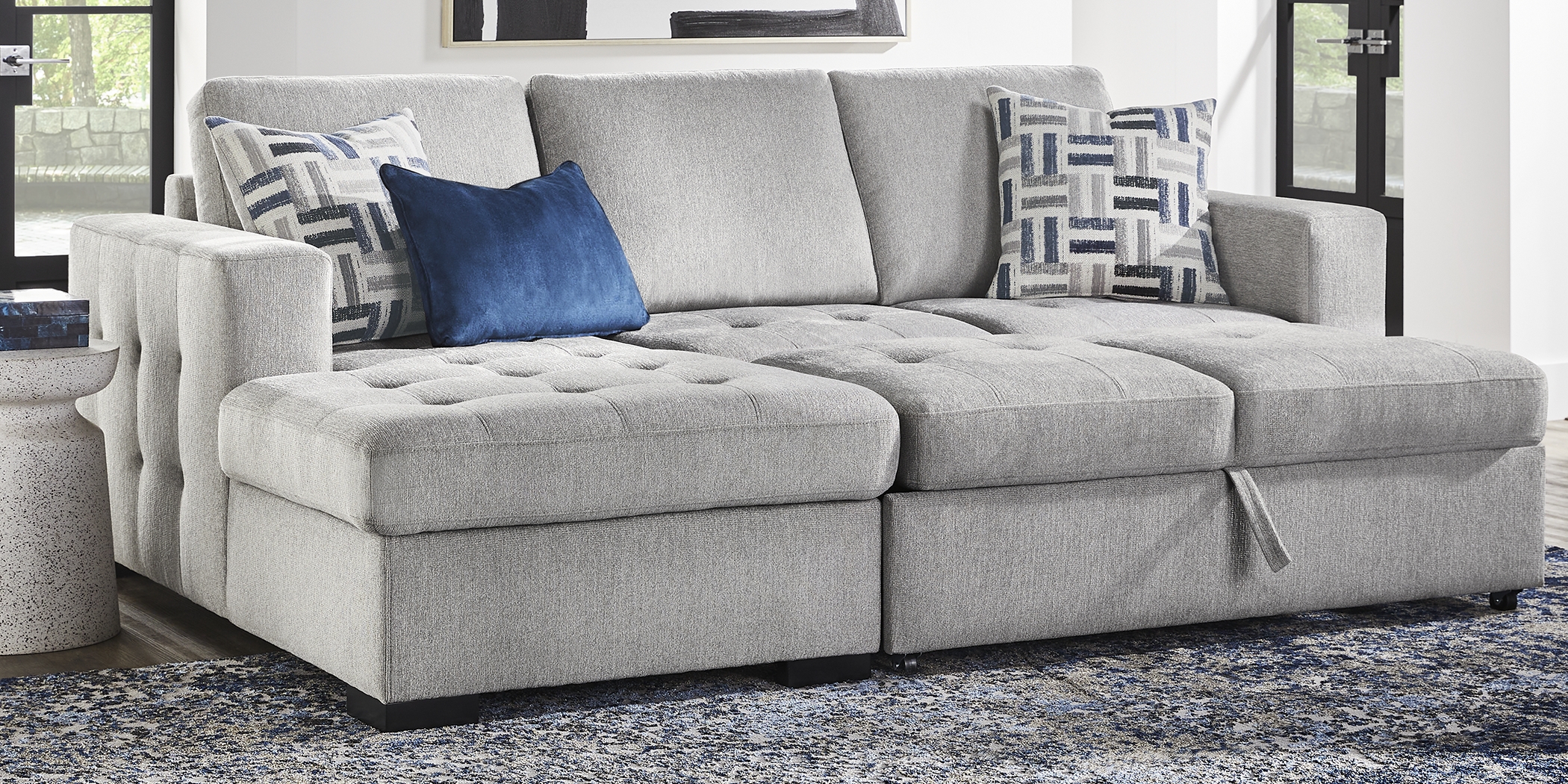 Geneva Gray 5 Pc Sleeper Sectional Living Room - Thumbnail - Image 4