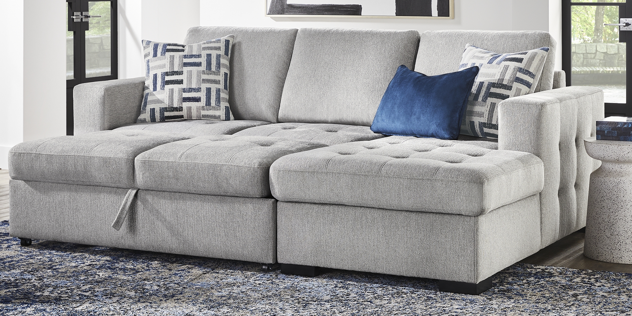 Geneva Gray 5 Pc Sleeper Sectional Living Room - Thumbnail - Image 2