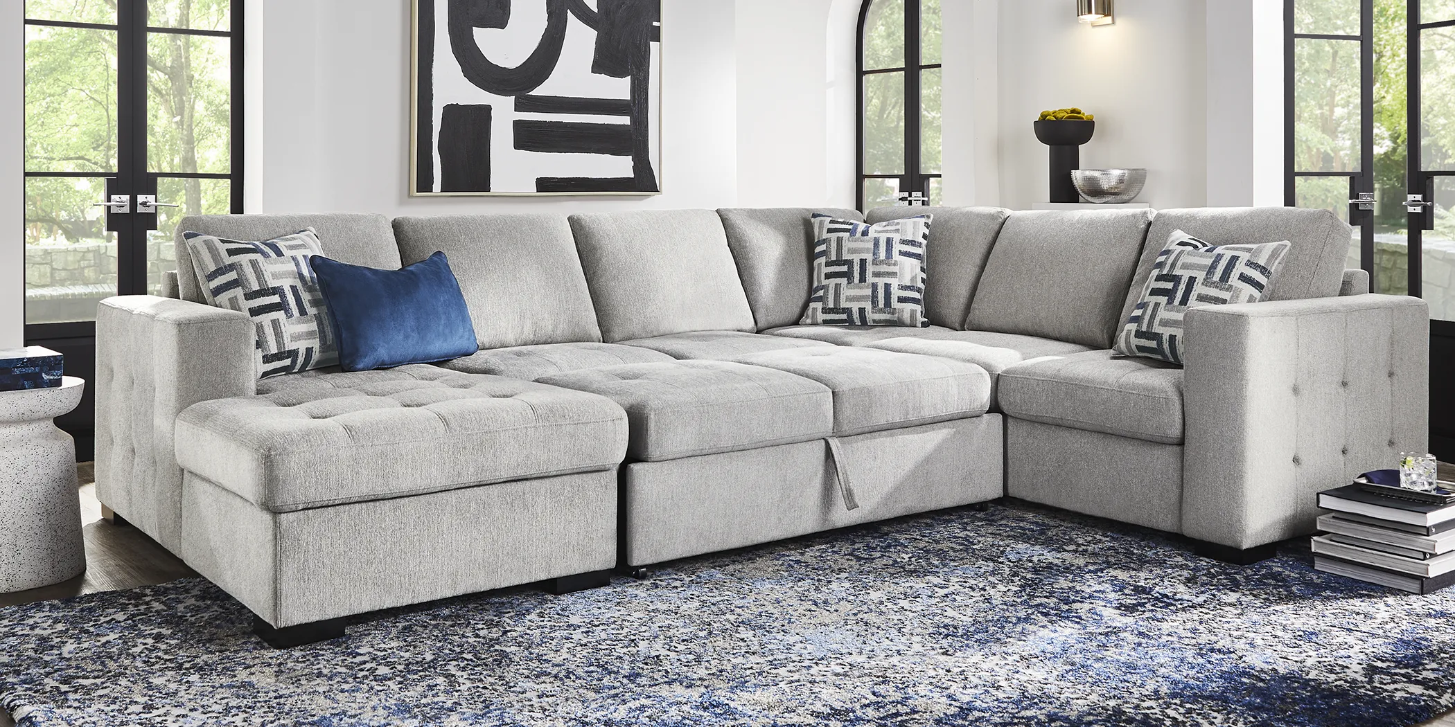 Geneva Gray 6 Pc Sleeper Sectional Living Room - Thumbnail - Image 2