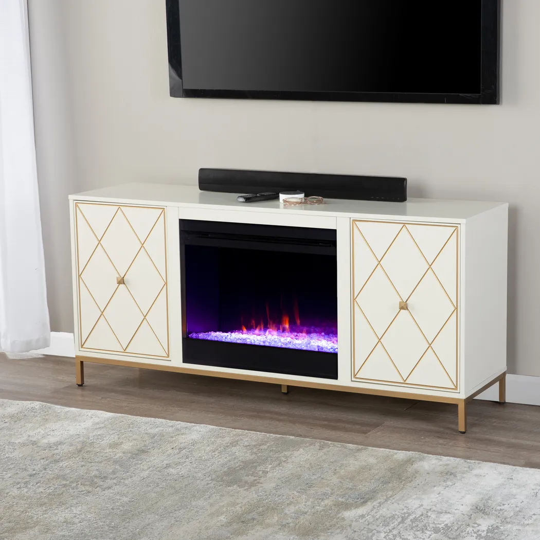 Gillem White/Gold 58 in. Console with Electric Fireplace - Image 2