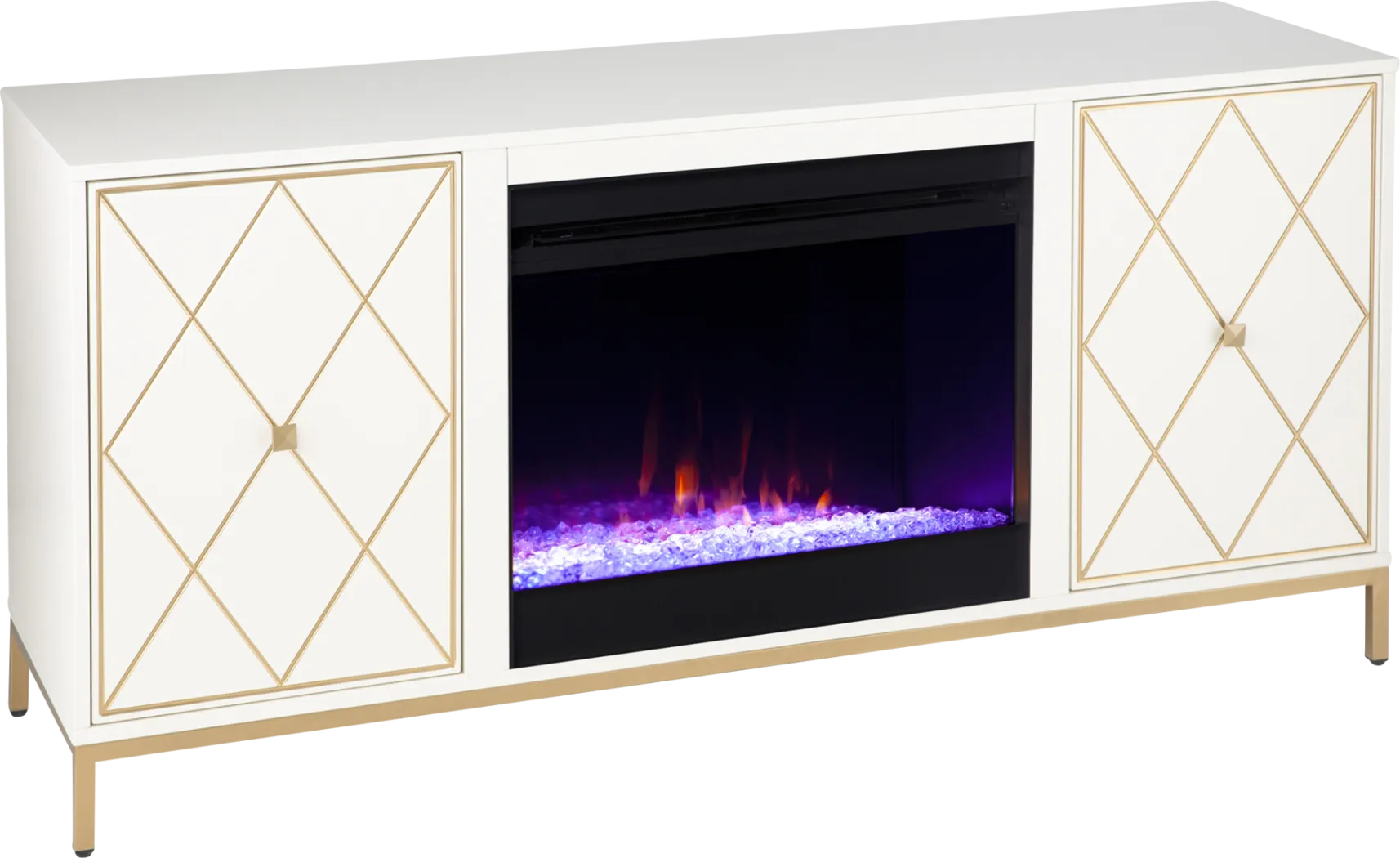 Gillem White/Gold 58 in. Console with Electric Fireplace - Image 9