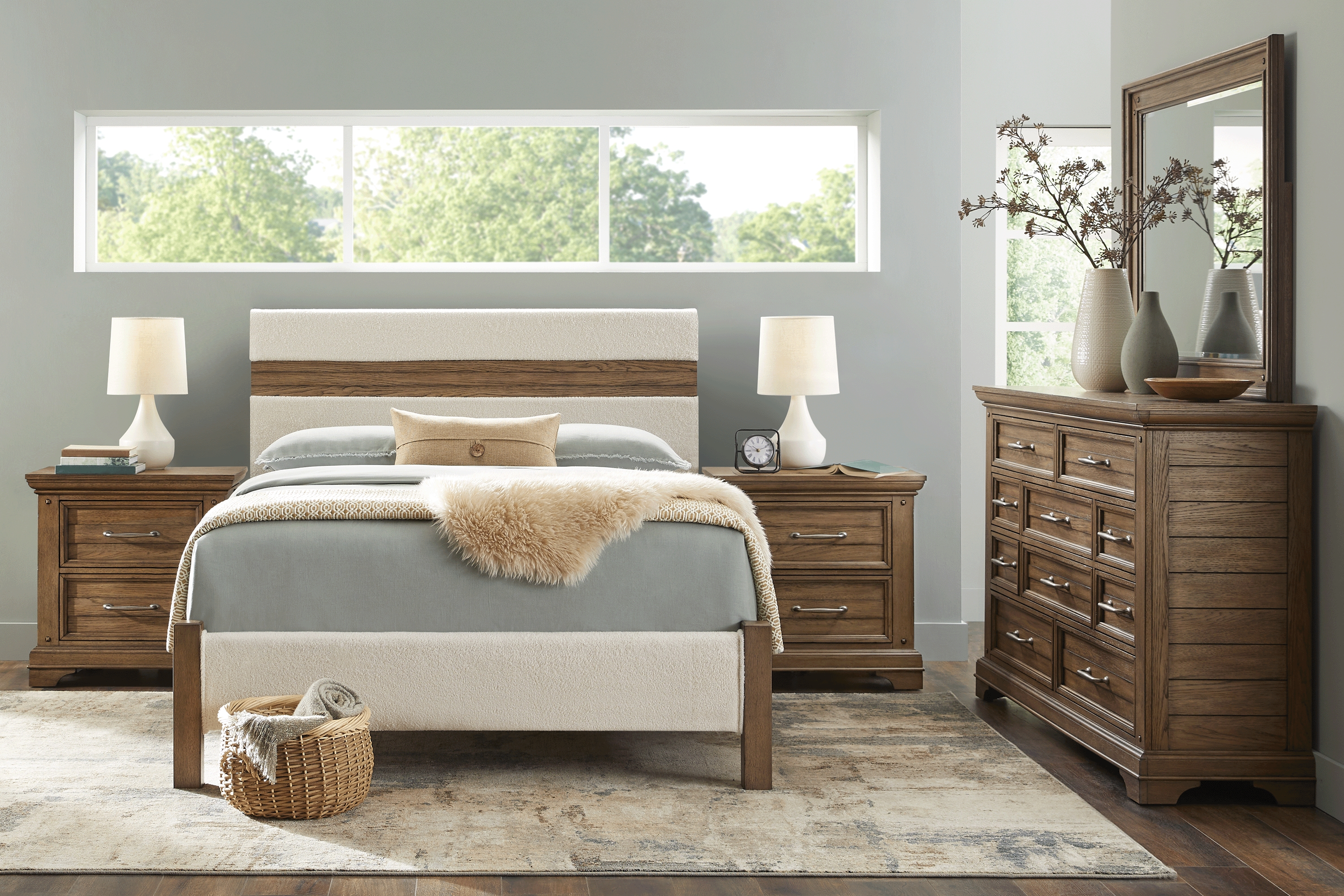 Gillon Ferry Beige 8 Pc Queen Upholstered Bedroom - Thumbnail - Image 1