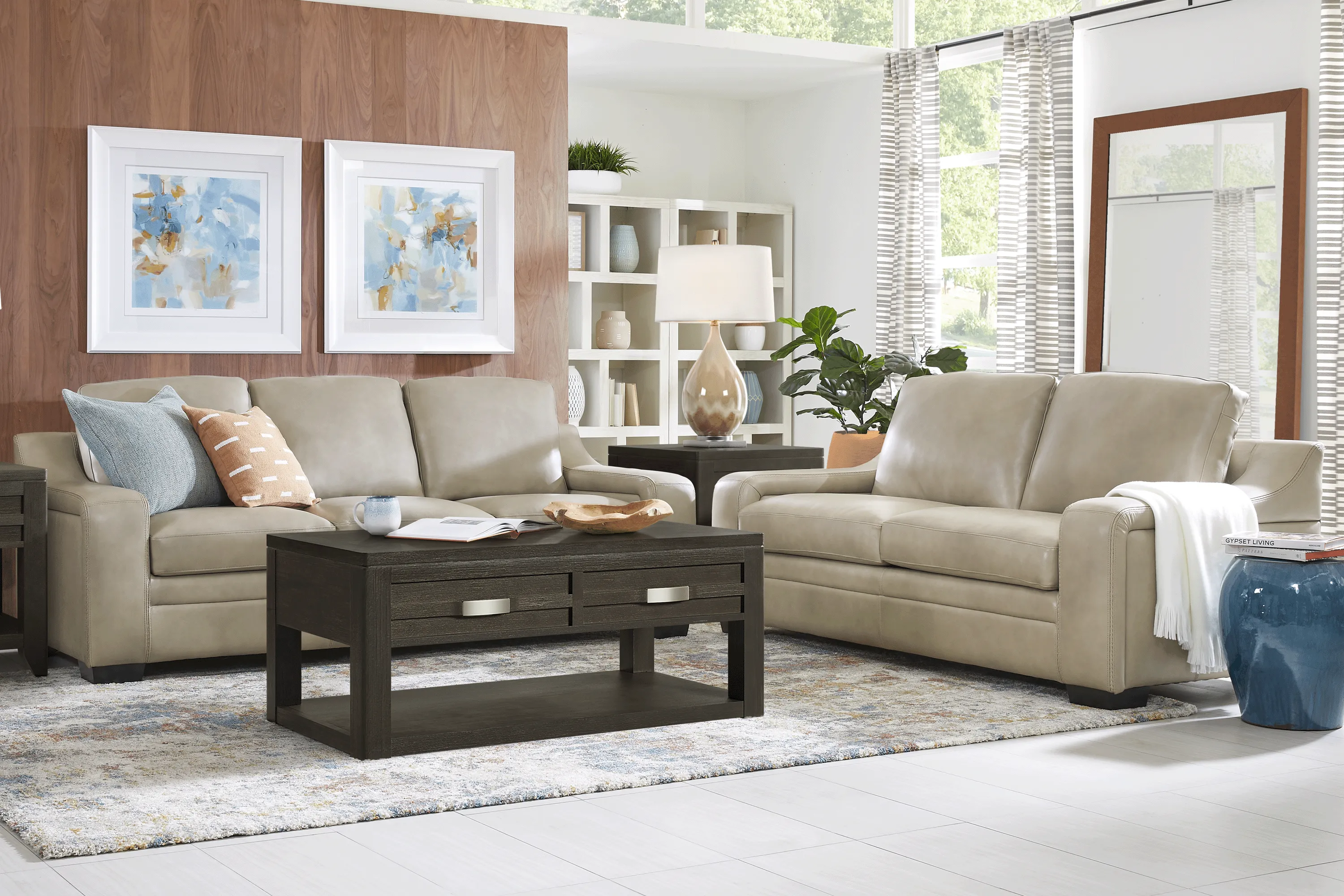 Gisella Taupe Leather 5 Pc Living Room - Thumbnail - Image 1