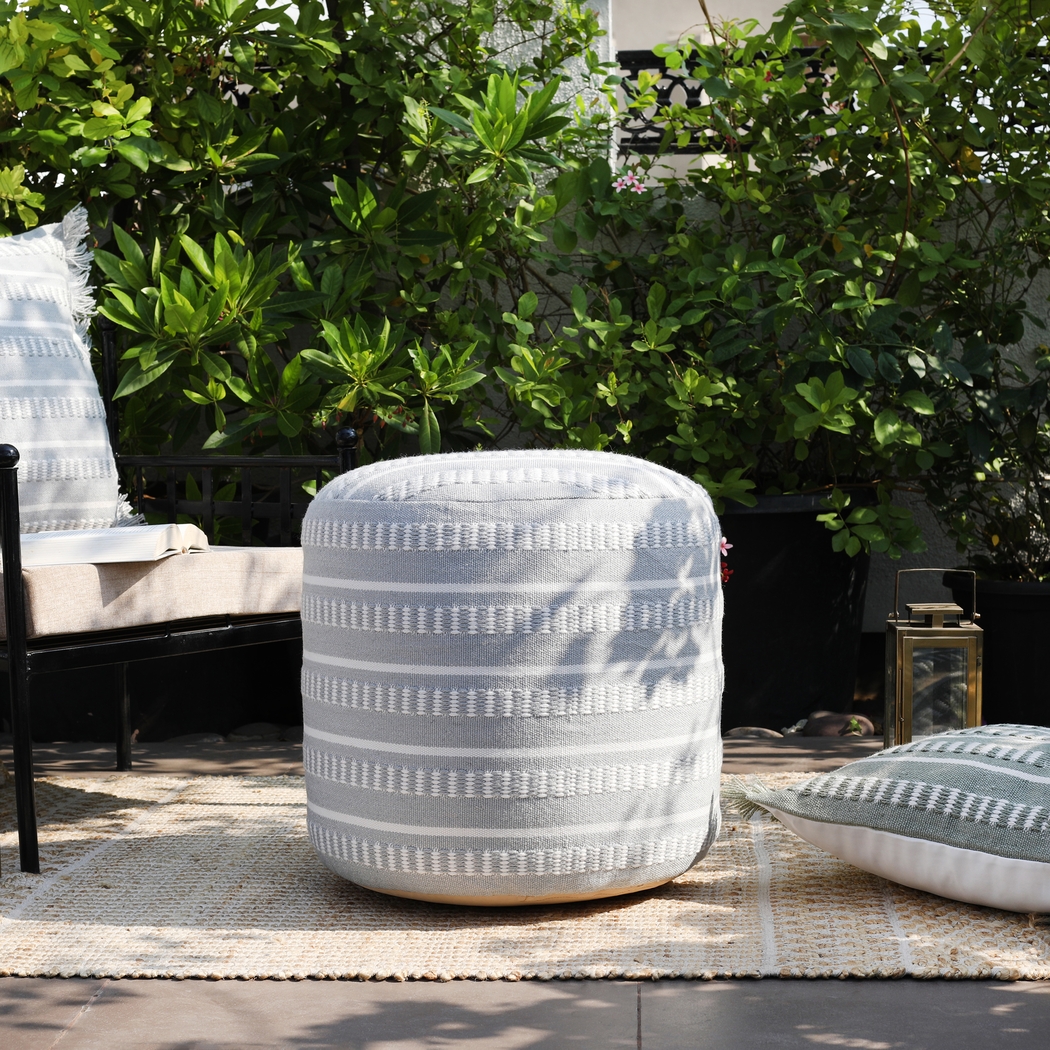 Gladling Blue Indoor/Outdoor Pouf Ottoman - Thumbnail - Image 2