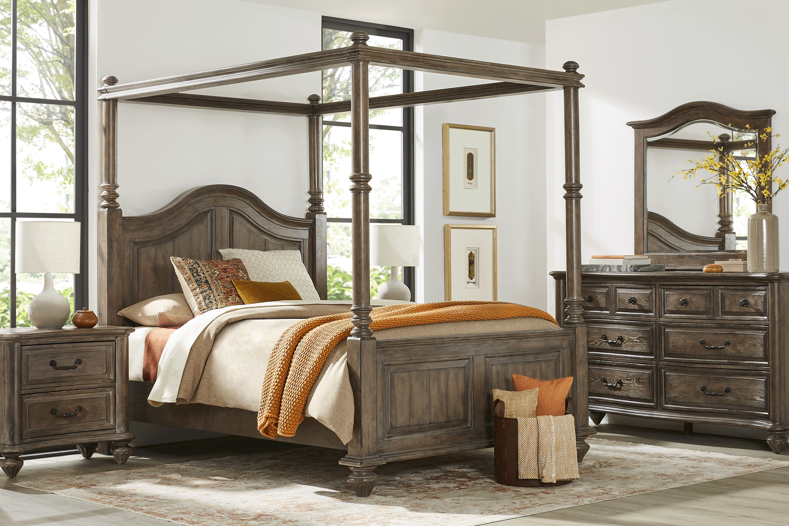 Glenira Lane Brown 5 Pc Queen Canopy Bedroom - Thumbnail - Image 1