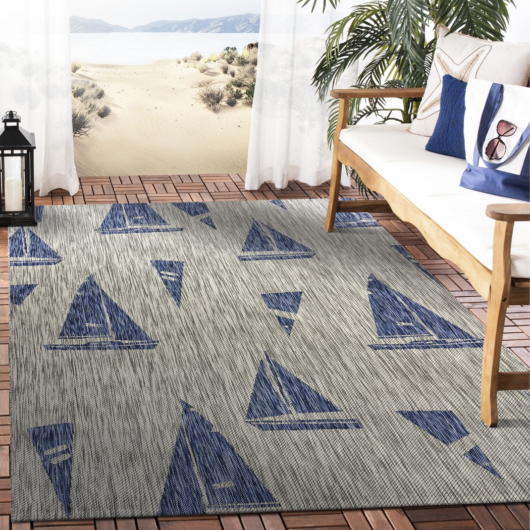 Godegan Gray/Navy 5' x 7' Indoor/Outdoor Rug - Thumbnail - Image 2