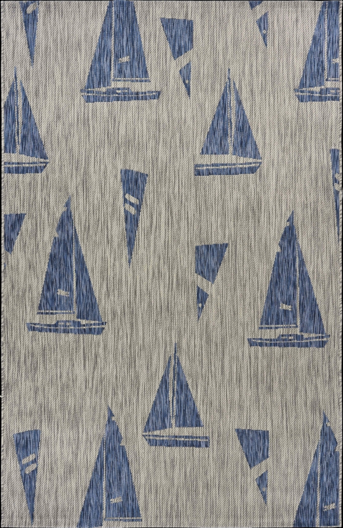 Godegan Gray/Navy 7'9 x 9'5 Indoor/Outdoor Rug - Thumbnail - Image 1