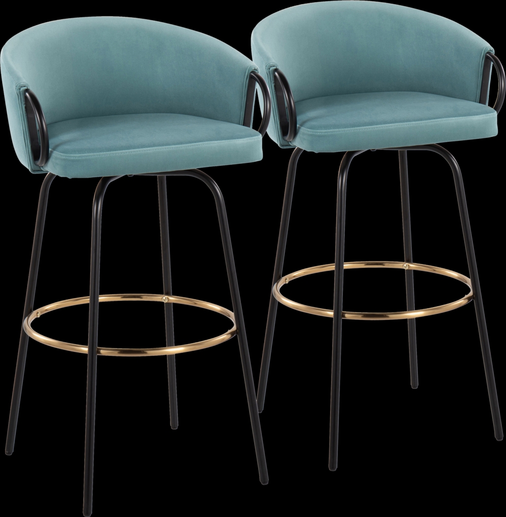 Gourdin Blue Swivel Barstool, Set of 2 - Thumbnail - Image 1