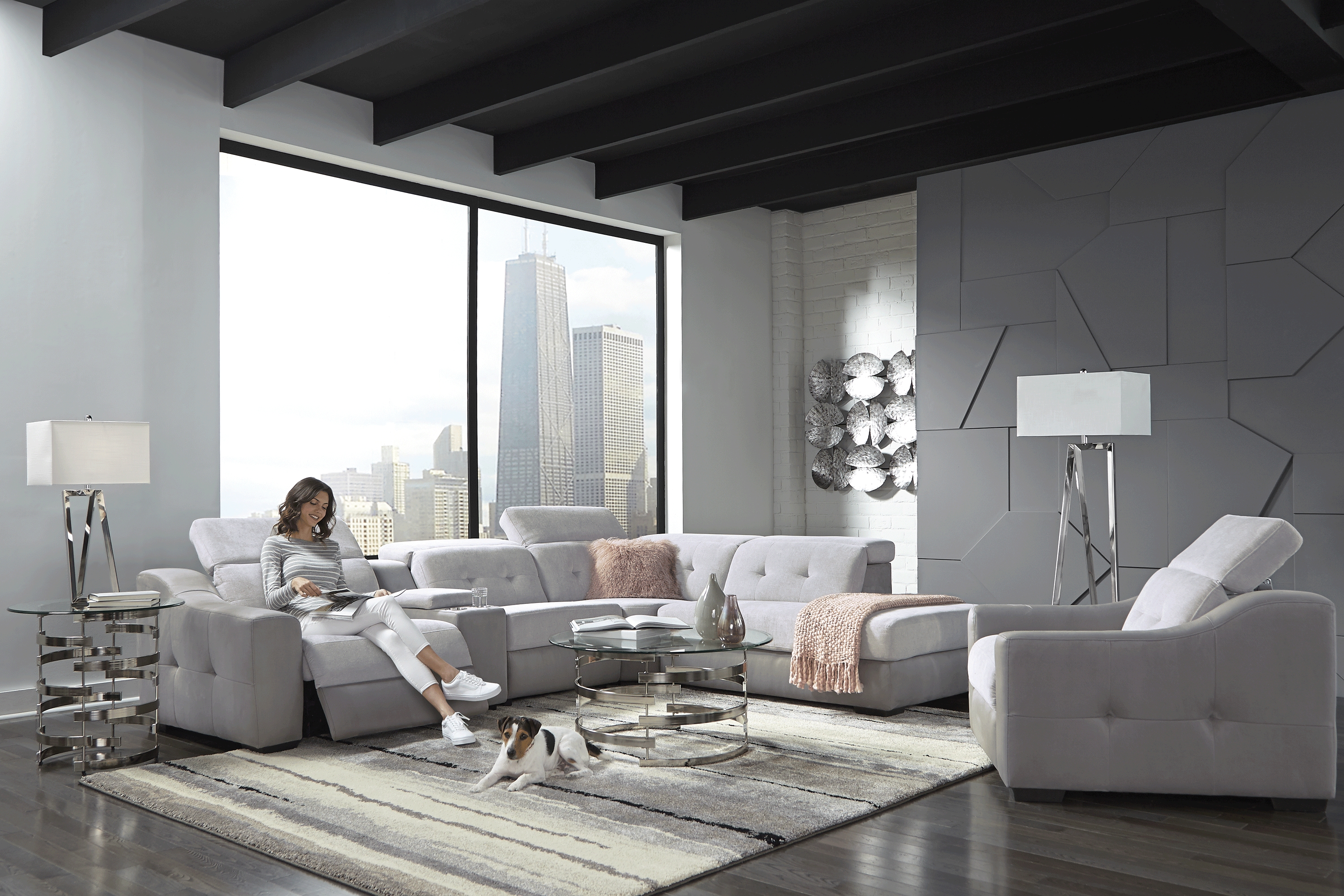 Grande Point Gray 5 Pc Power Reclining Sectional - Thumbnail - Image 2