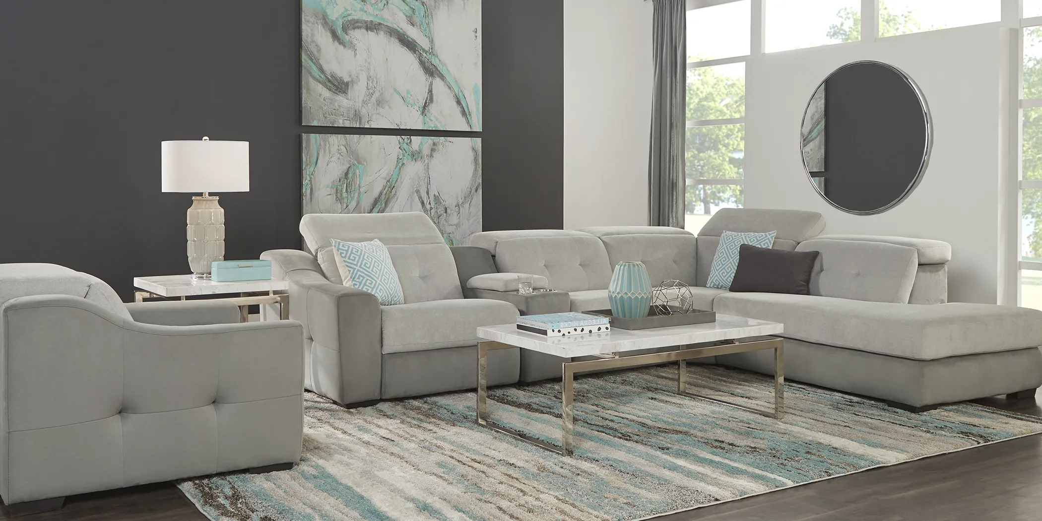 Grande Point Gray 9 Pc Power Reclining Sectional Living Room - Thumbnail - Image 1