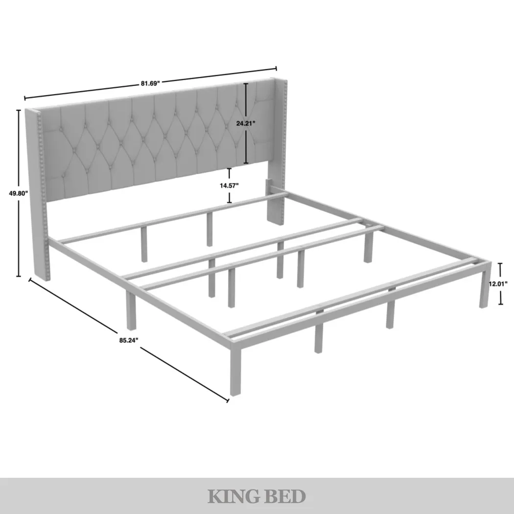 Granstreet Light Gray King Bed with 2 Nightstands - Thumbnail - Image 5