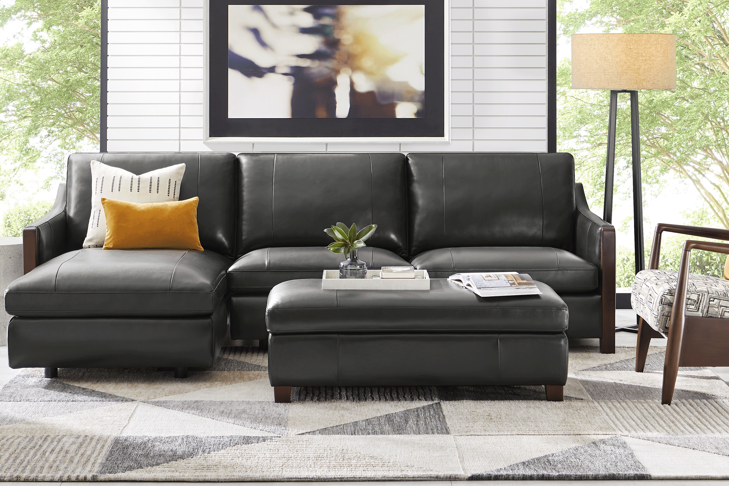 Greenwich Loft Black Leather 3 Pc Sectional Living Room - Thumbnail - Image 1