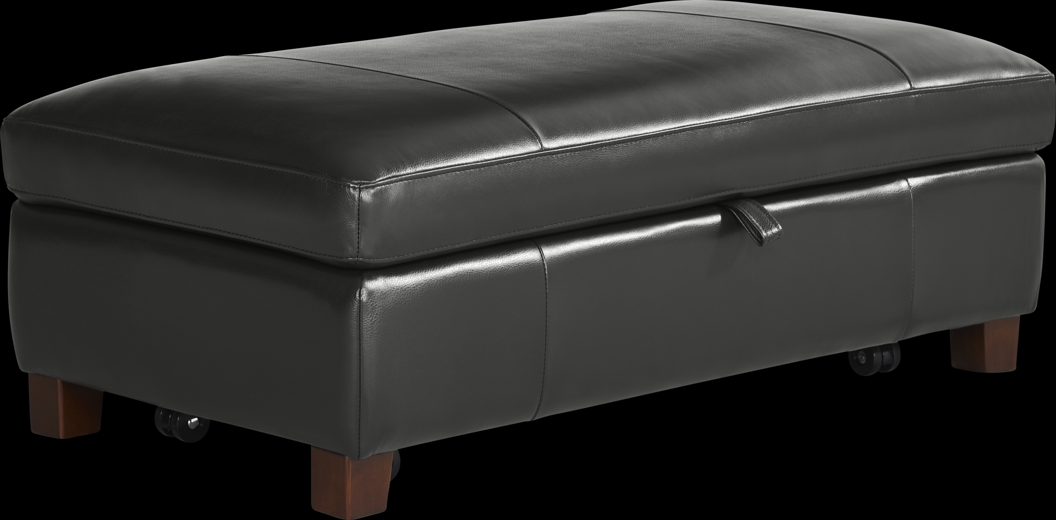 Greenwich Loft Black Leather Storage Ottoman - Thumbnail - Image 1