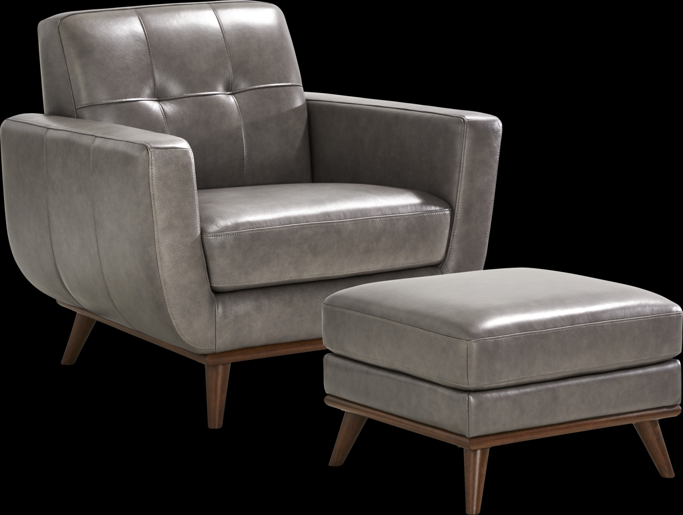 Greyson Gray Leather 2 Pc Chair with Ottoman - Thumbnail - Image 1