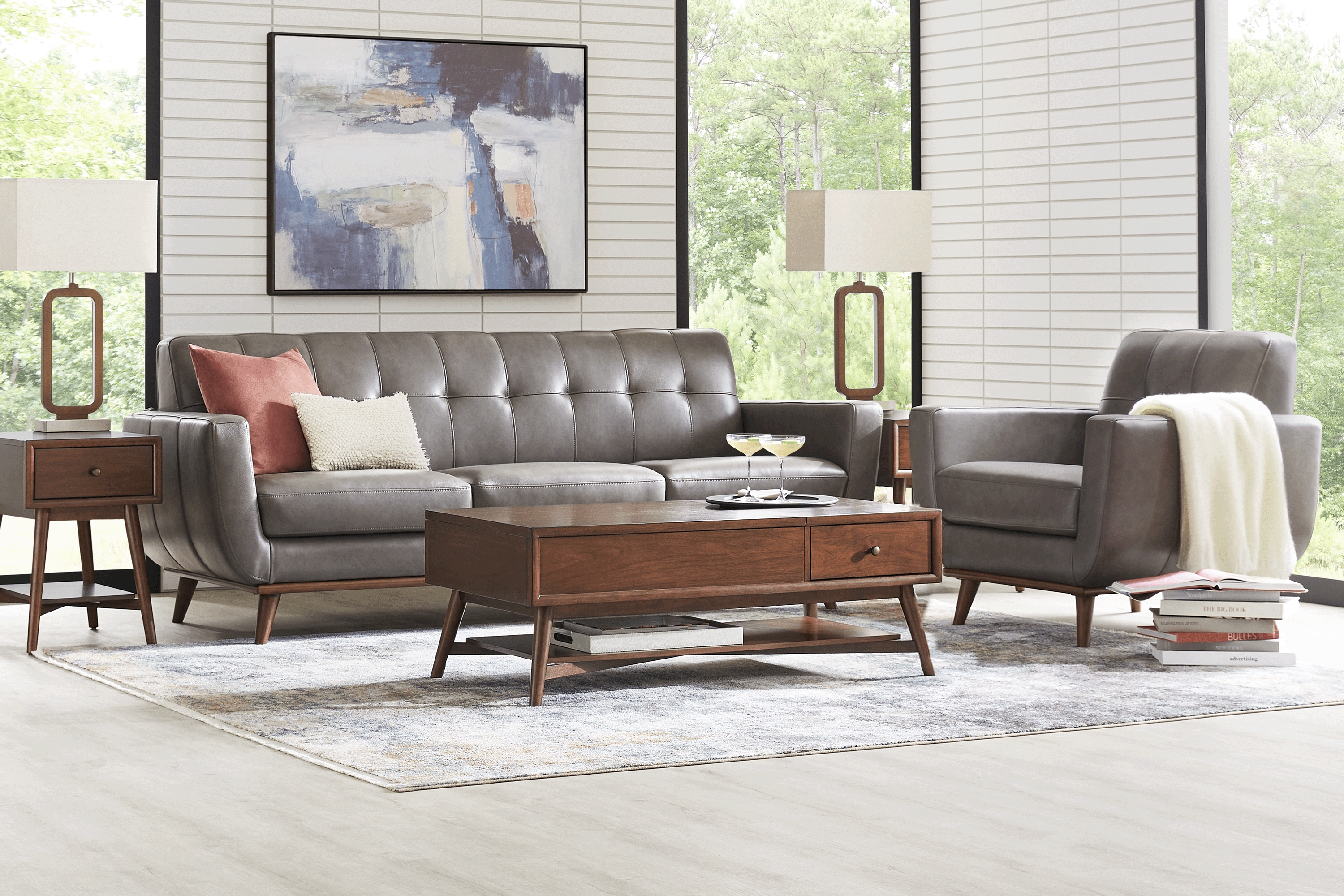 Greyson Gray Leather Loveseat - Thumbnail - Image 2