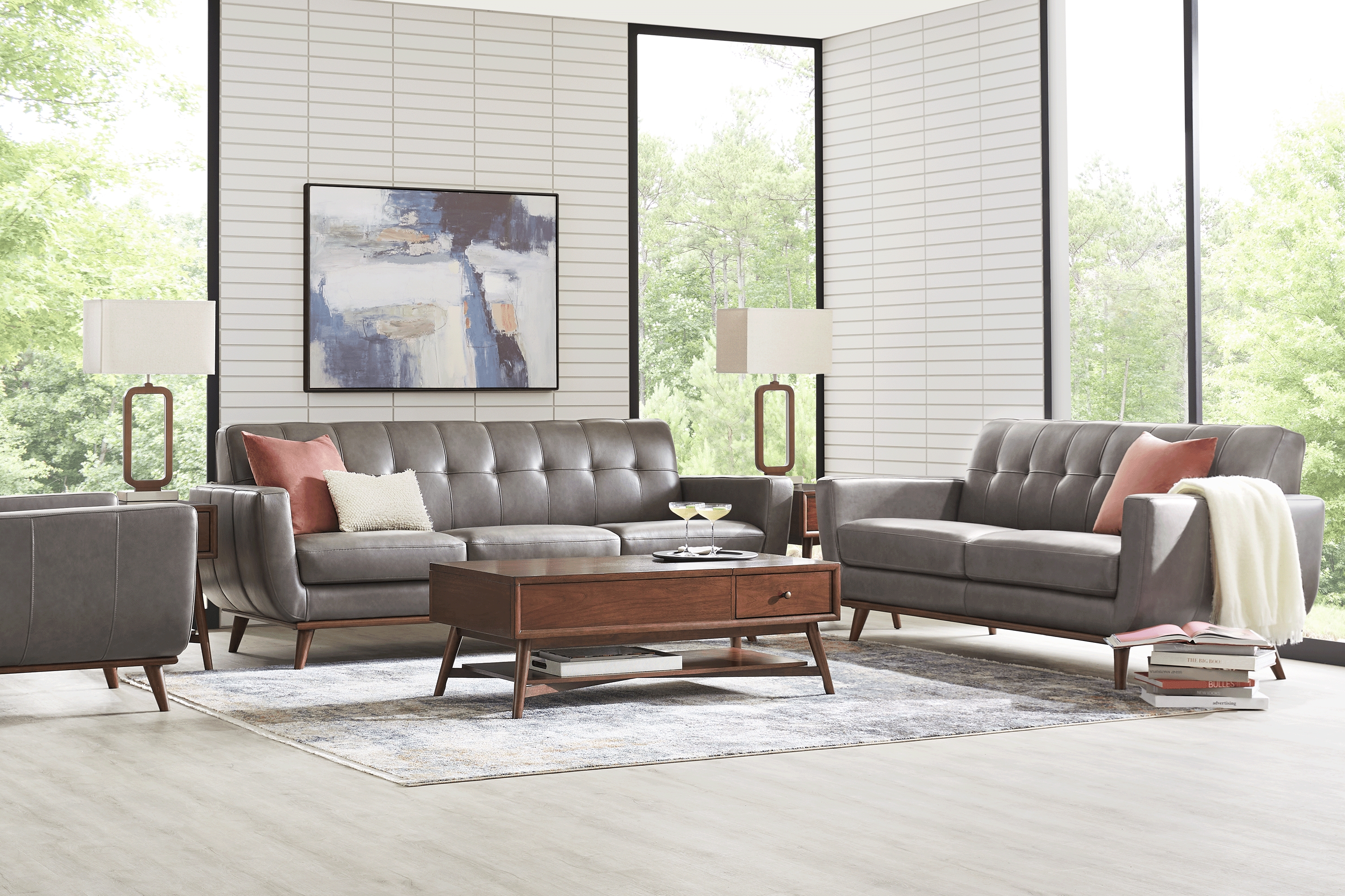 Greyson Gray Leather 5 Pc Living Room - Thumbnail - Image 1