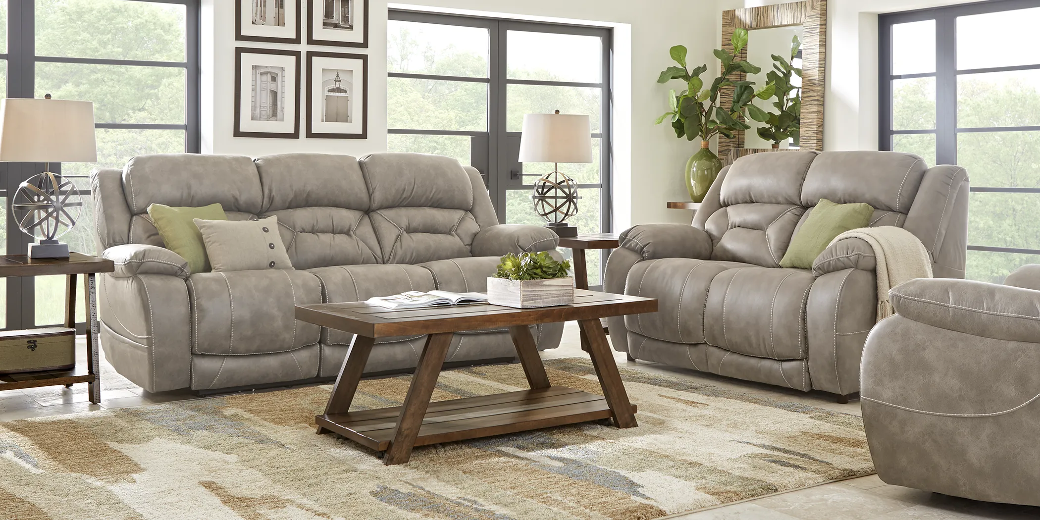 Griffin Valley Taupe 2 Pc Living Room with Triple Power Reclining Sofa - Thumbnail - Image 1
