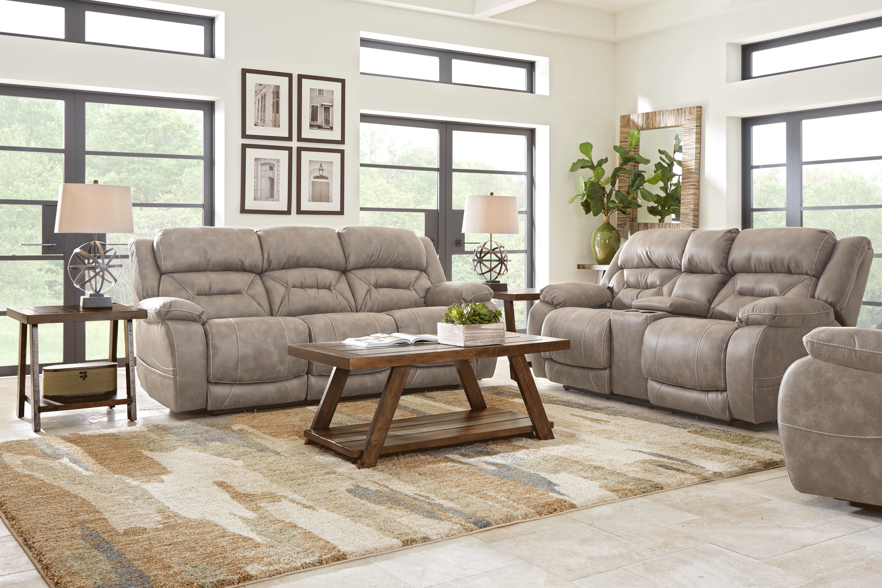 Griffin Valley Taupe 2 Pc Triple Power Reclining Living Room - Thumbnail - Image 1