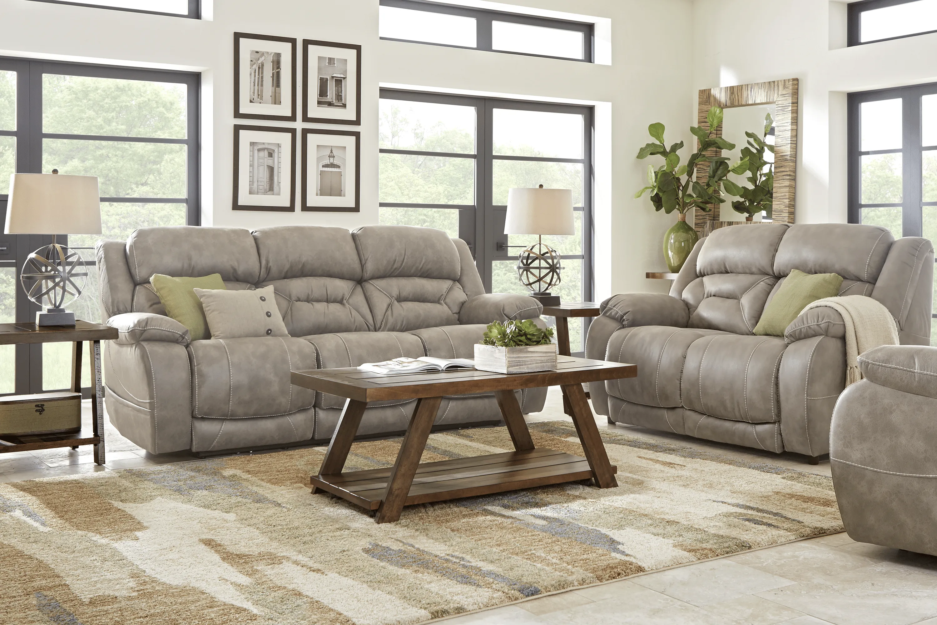 Griffin Valley Taupe 7 Pc Living Room with Triple Power Reclining Sofa - Thumbnail - Image 1