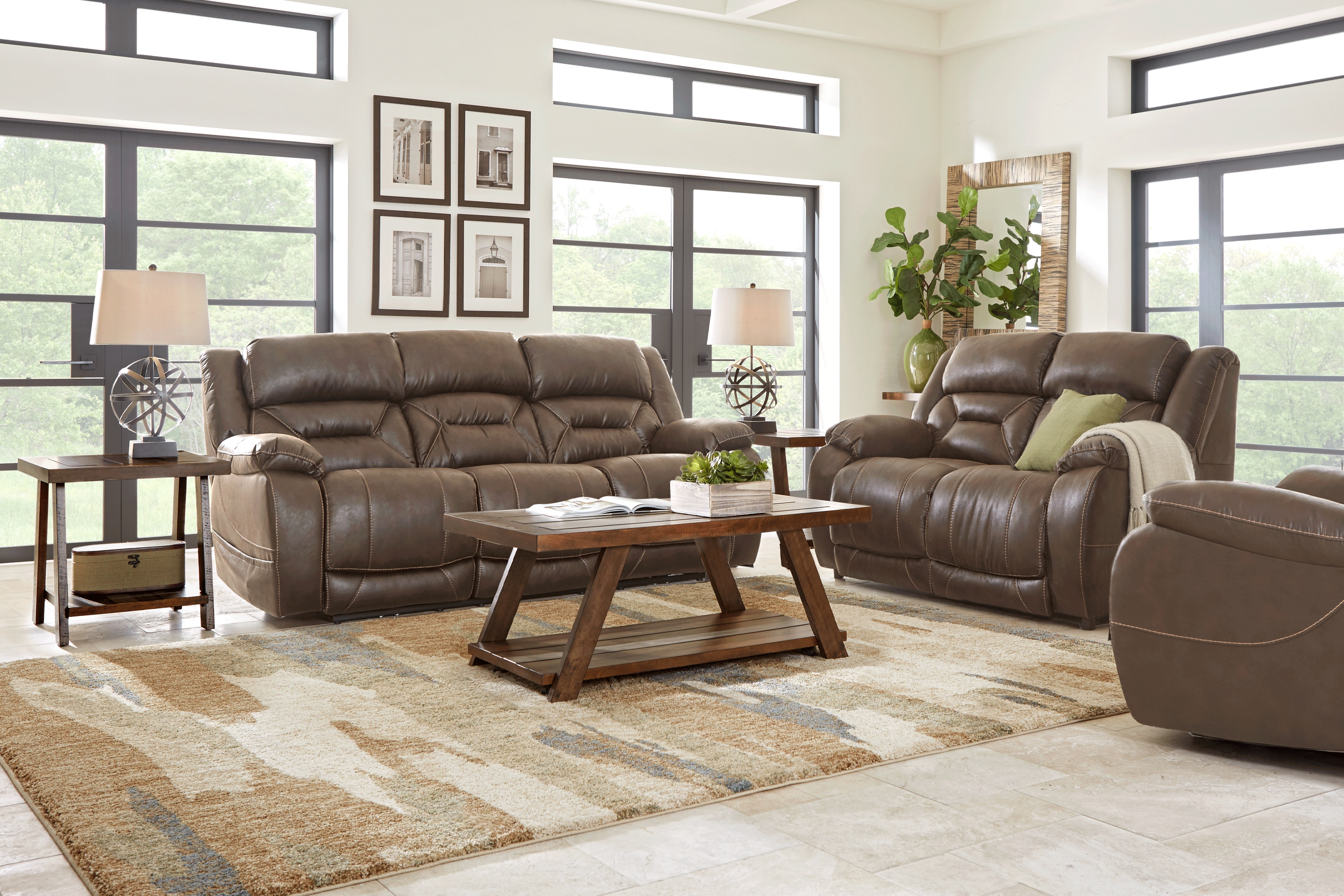 Griffin Valley Walnut 2 Pc Living Room with Triple Power Reclining Sofa - Thumbnail - Image 1