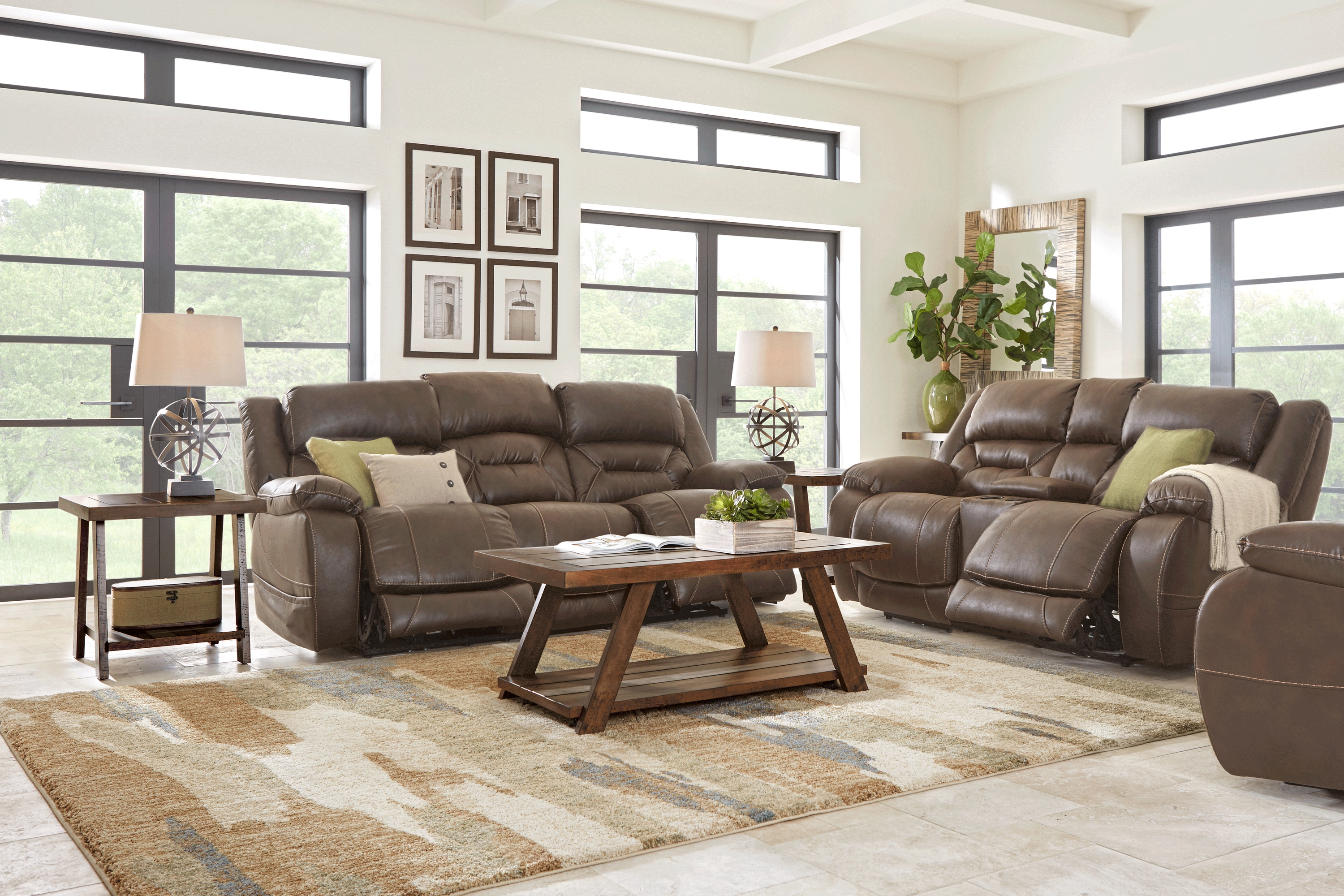 Griffin Valley Walnut 2 Pc Triple Power Reclining Living Room - Thumbnail - Image 1
