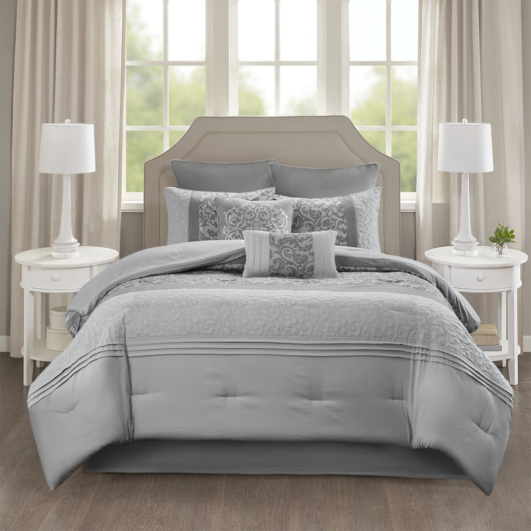 Hafnor Gray 8 Pc Queen Comforter Set - Thumbnail - Image 3