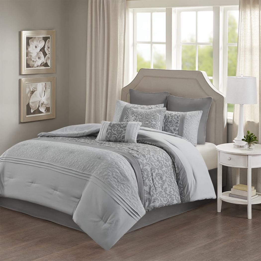 Hafnor Gray 8 Pc Queen Comforter Set - Thumbnail - Image 1