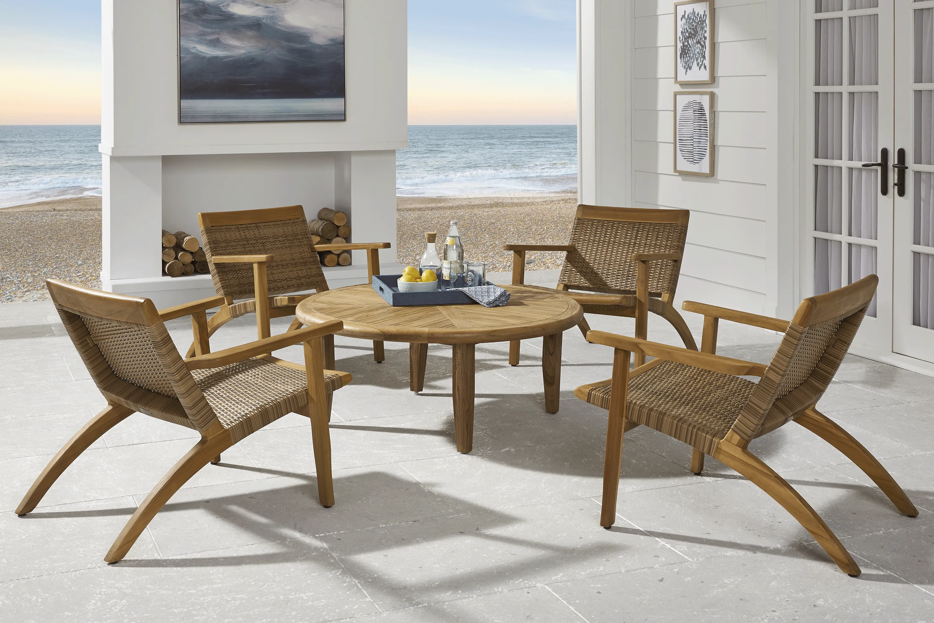 Hagen Teak 4 Pc Round Outdoor Chat Seating Set - Thumbnail - Image 1