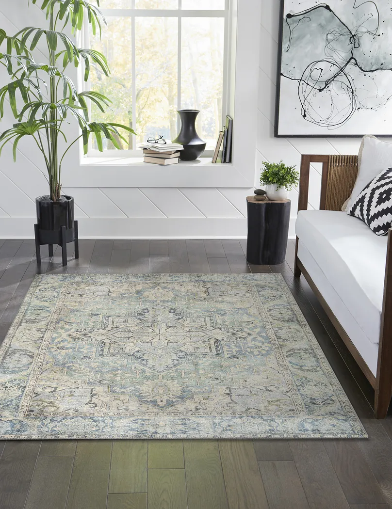 Haldia Blue 6'3 x 9'6 Machine Washable Rug - Thumbnail - Image 2
