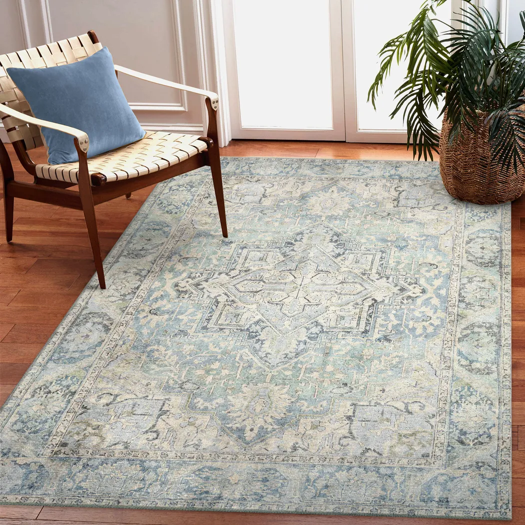 Haldia Blue 6'3 x 9'6 Machine Washable Rug - Thumbnail - Image 3