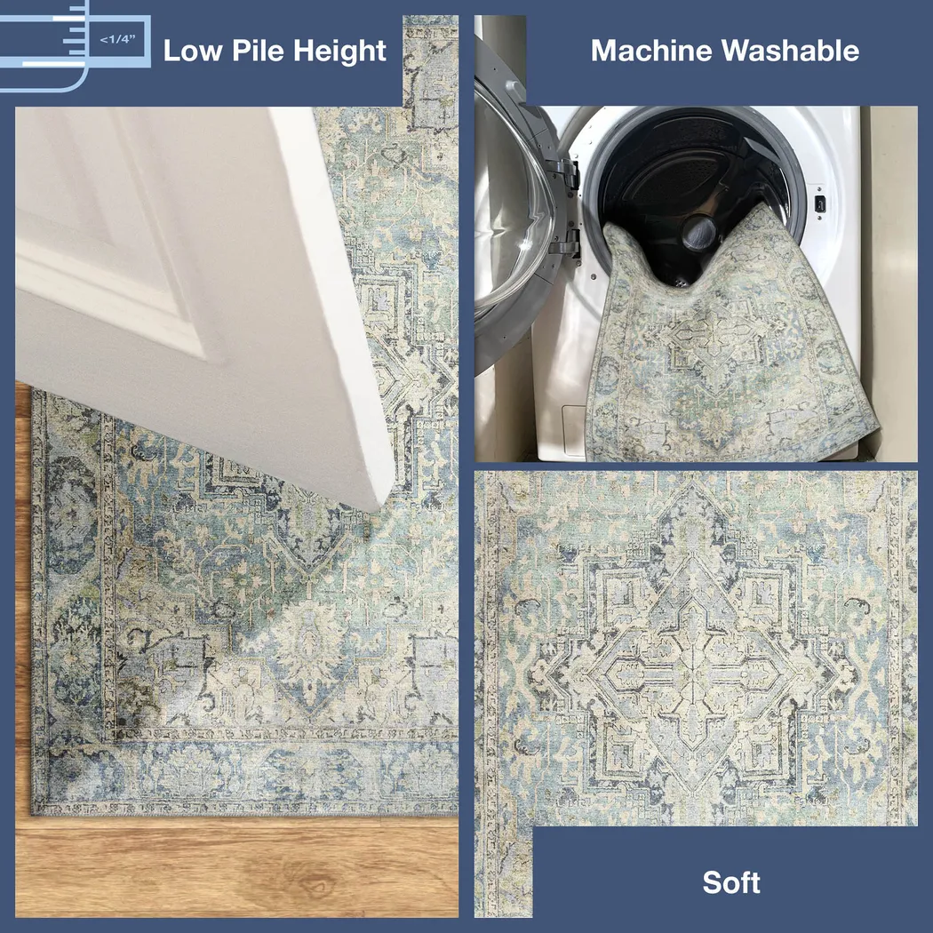 Haldia Blue 6'3 x 9'6 Machine Washable Rug - Thumbnail - Image 4