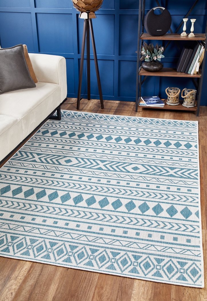 Halinora Ivory/Aqua 7'10 x 10'10 Indoor/Outdoor Rug - Thumbnail - Image 3