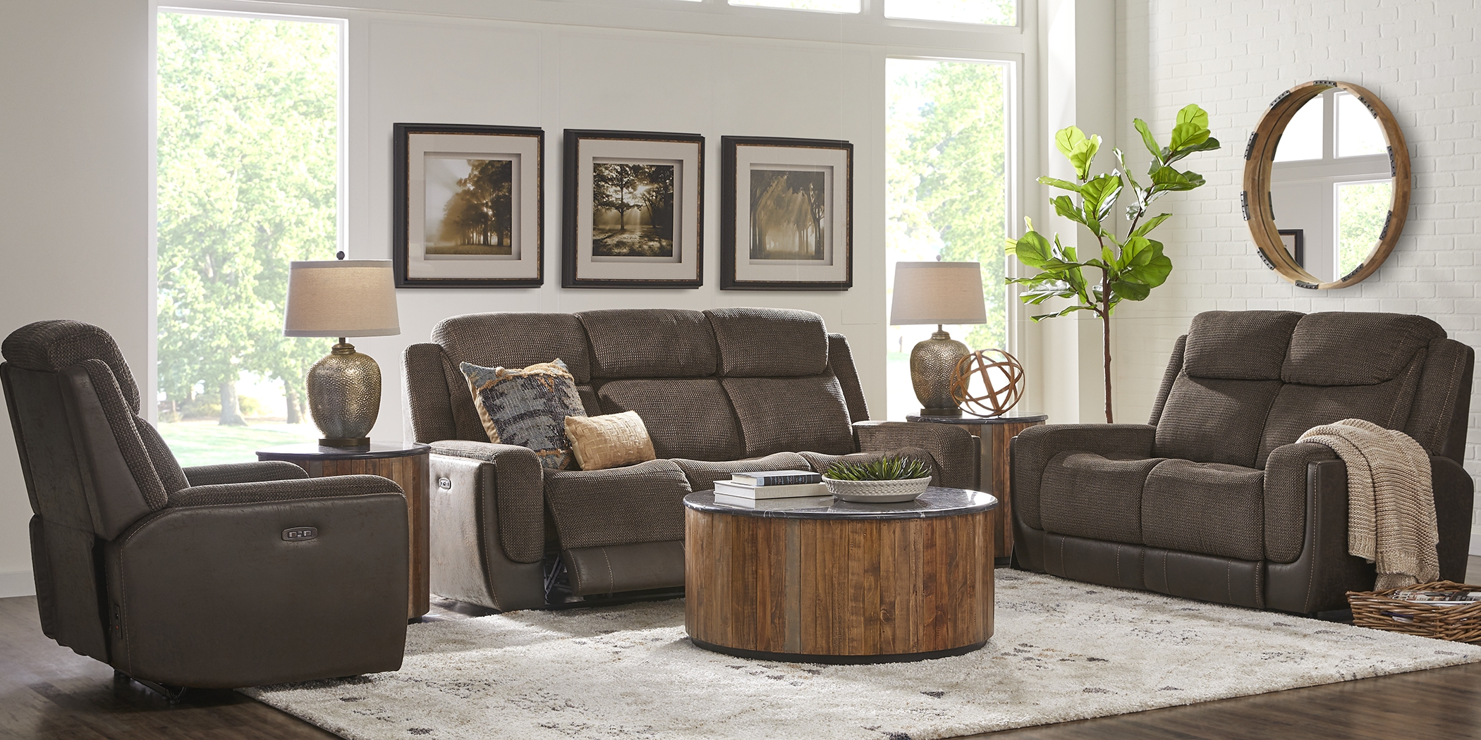 Halsted Brown 5 Pc Living Room with Reclining Sofa - Thumbnail - Image 1