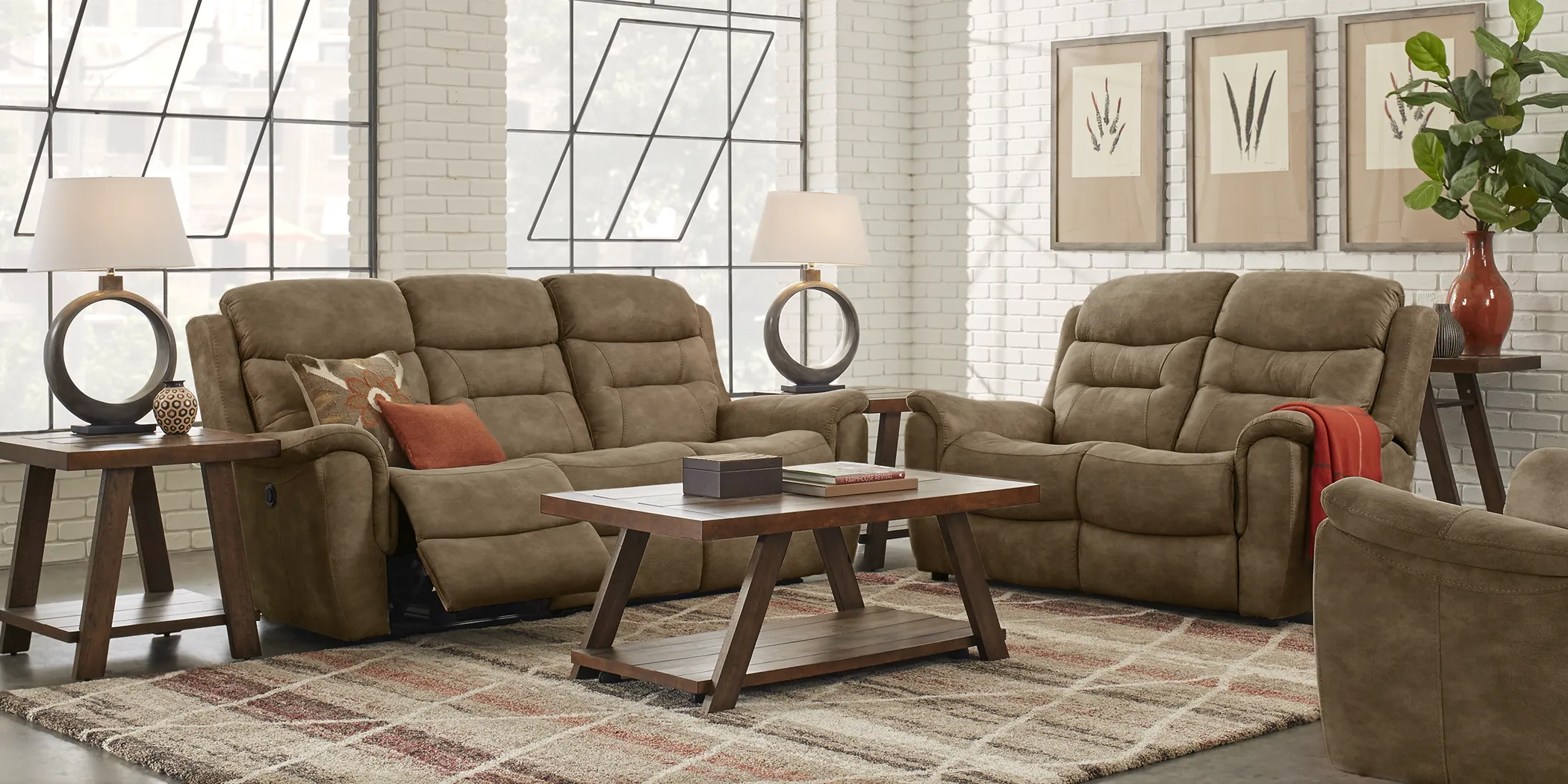 Halton Hills Brown 5 Pc Living Room with Reclining Sofa - Thumbnail - Image 1