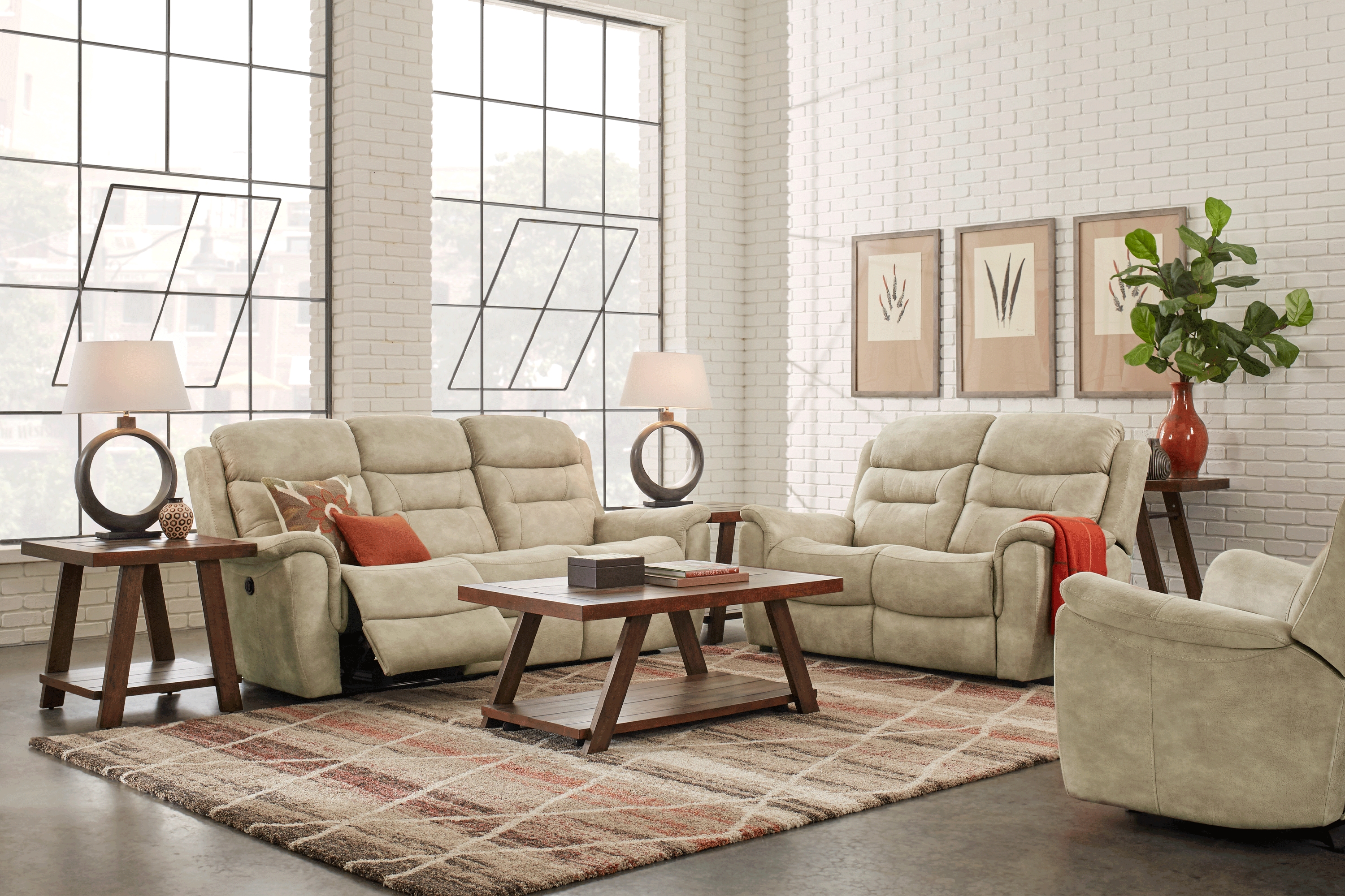 Halton Hills Sand 3 Pc Living Room with Reclining Sofa - Thumbnail - Image 1