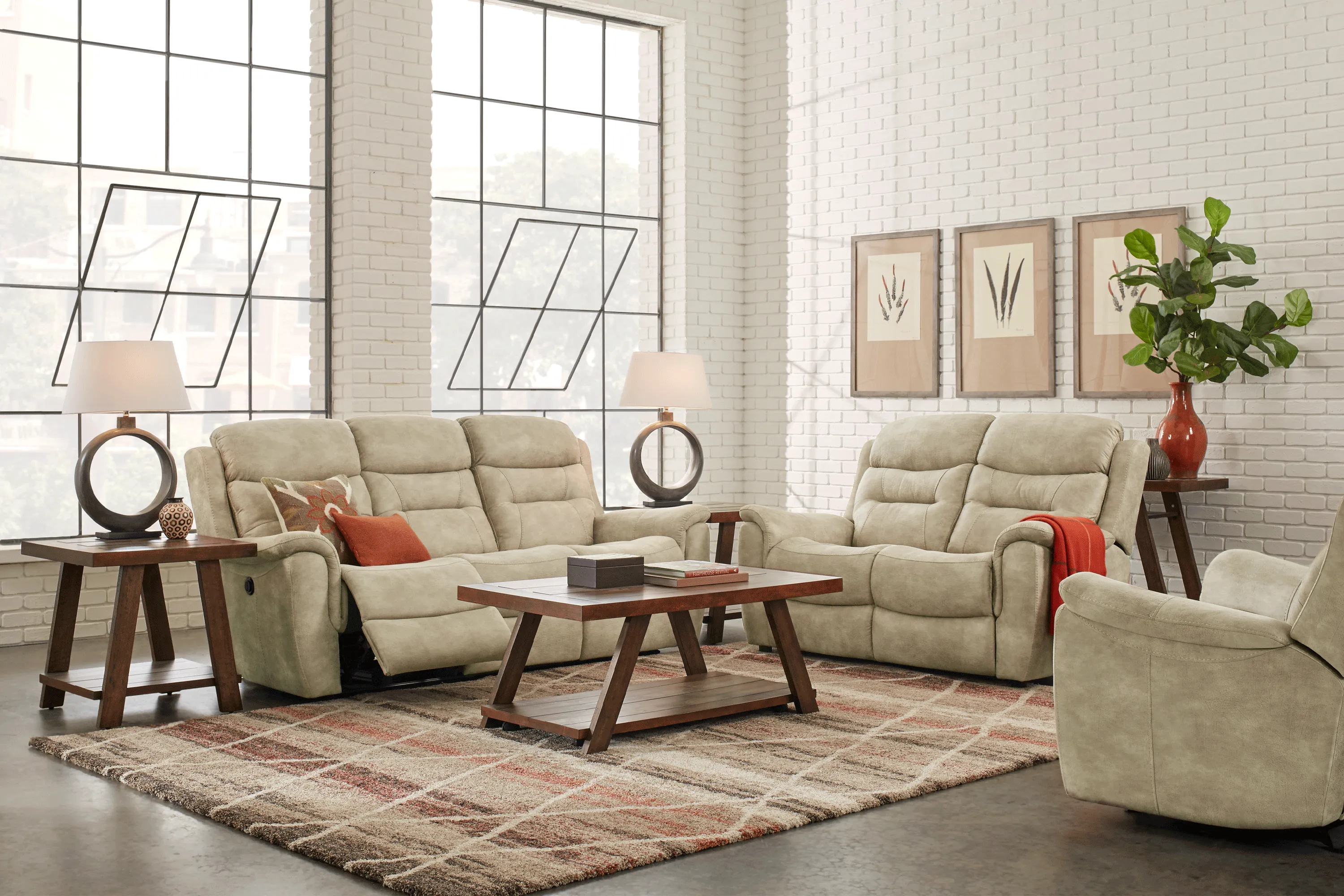 Halton Hills Sand 5 Pc Living Room with Reclining Sofa - Thumbnail - Image 1
