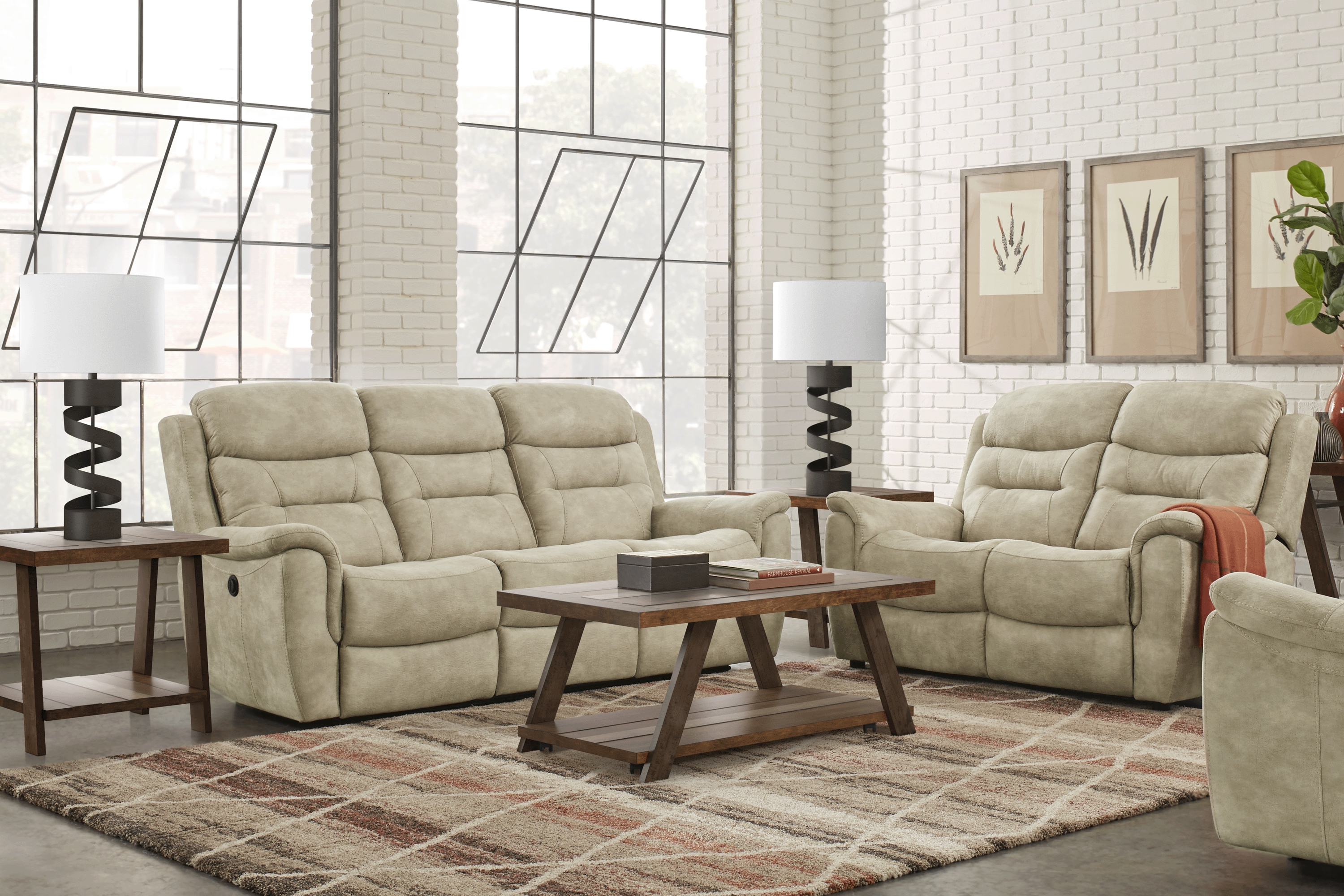 Halton Hills Sand 8 Pc Living Room with Reclining Sofa - Thumbnail - Image 1